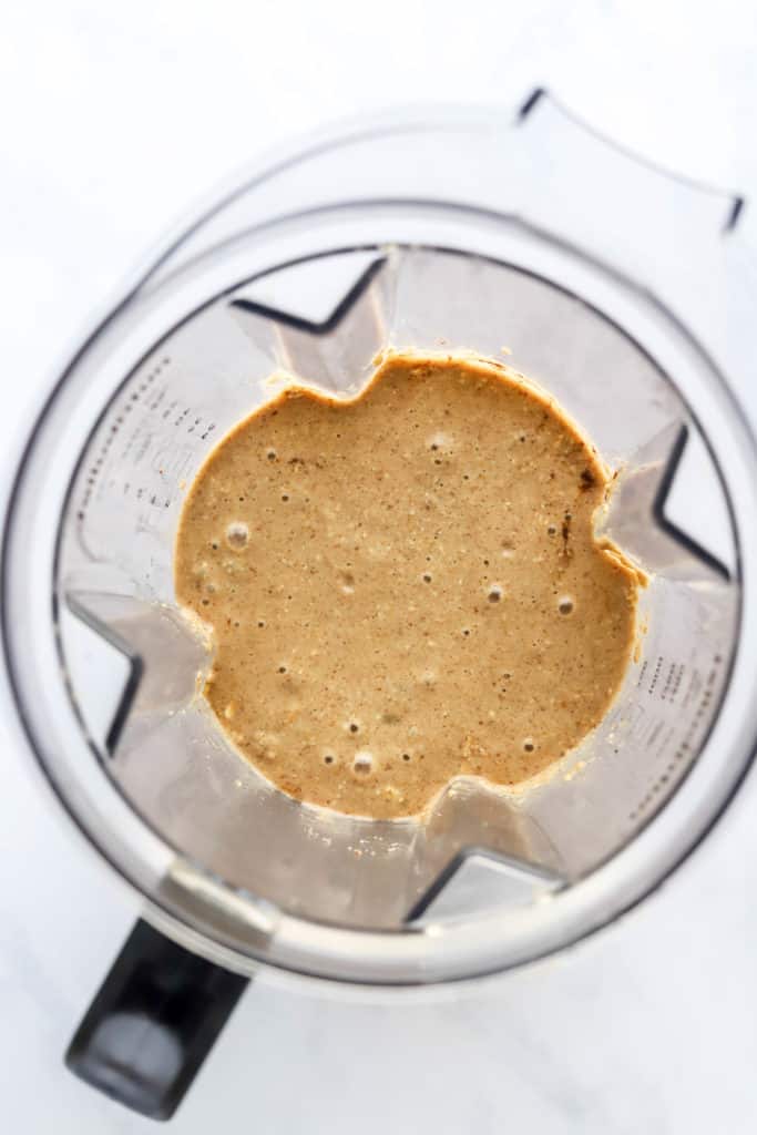 Blended protein pancake batter in a blender