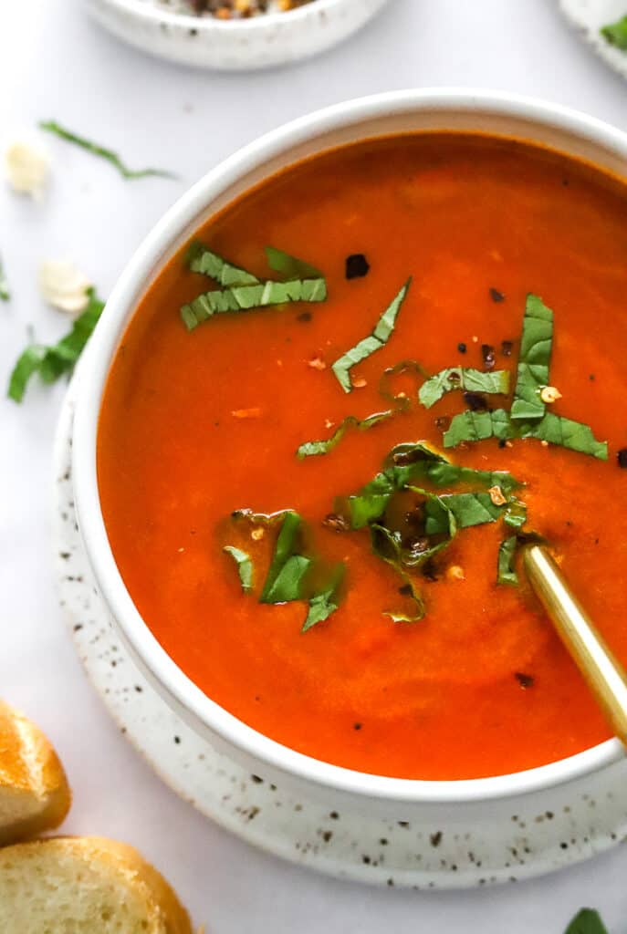 Healthy Dairy Free Tomato Soup - Simple and Easy - Pinch Me Good