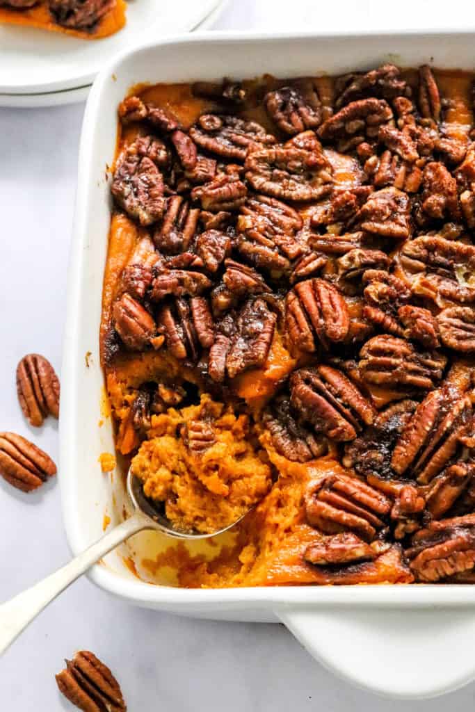 Healthy Sweet Potato Casserole With Pecan Crumble - Pinch Me Good