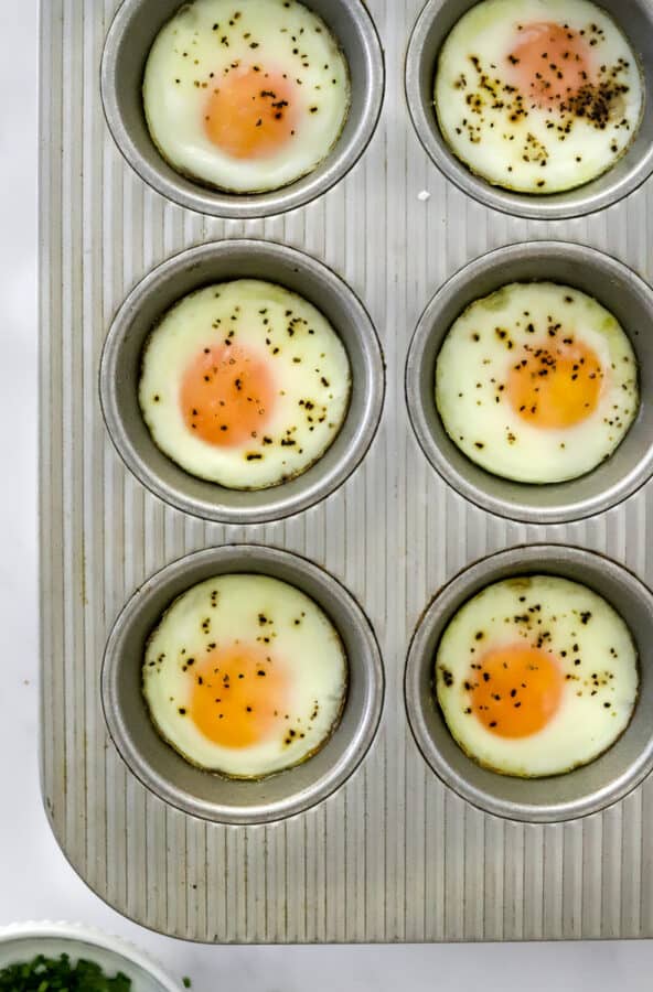 Oven baked eggs in a muffin pan.