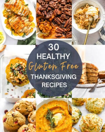 Collage of 30 gluten free thanksgiving recipes.