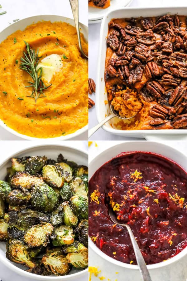4 photos of gluten free thanksgiving side dishes.