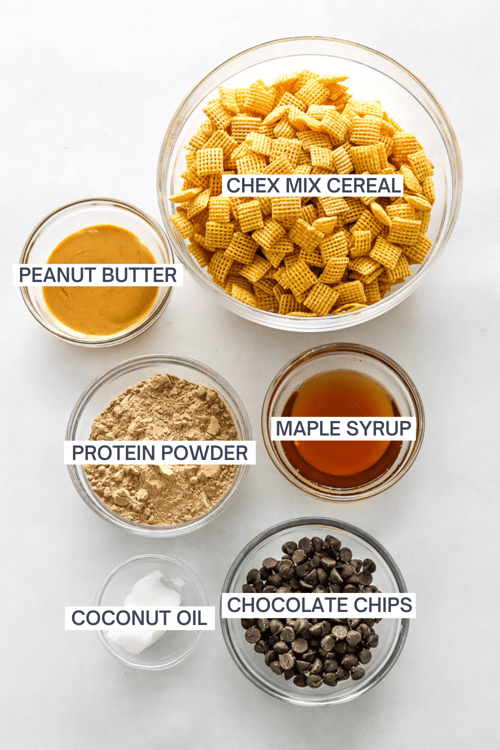 Ingredients for protein puppy chow with labels over each ingredient.