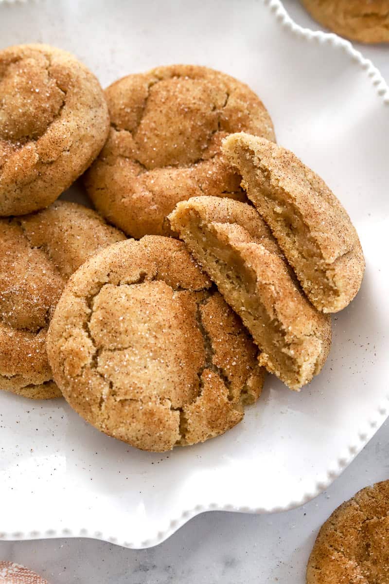 Cinnamon sugar cookies on a white plate.
