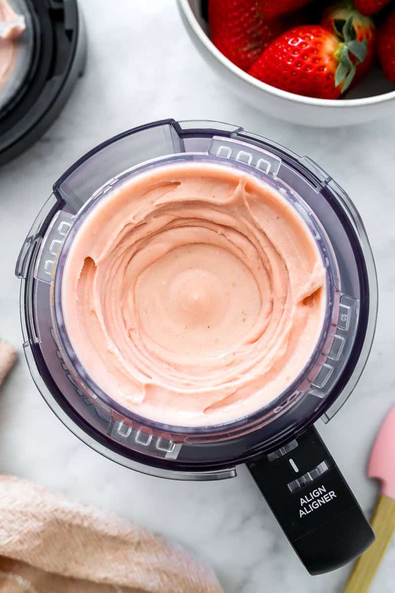 Homemade strawberry ice cream made in the Ninja Creami.