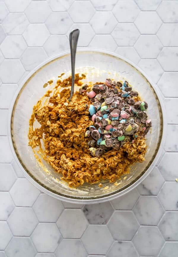 Cadbury egg bites mixture in a glass bowl.