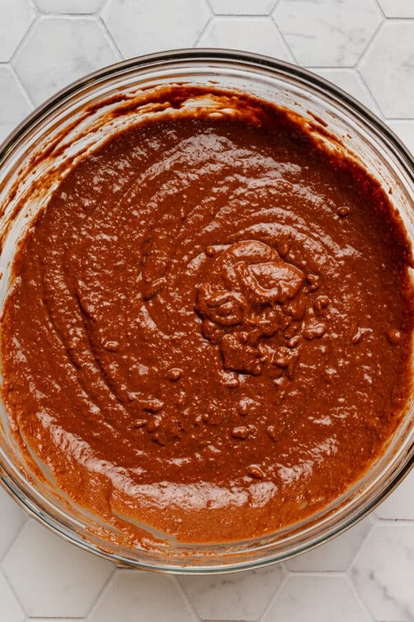 Wet muffin ingredients mixed in a bowl.