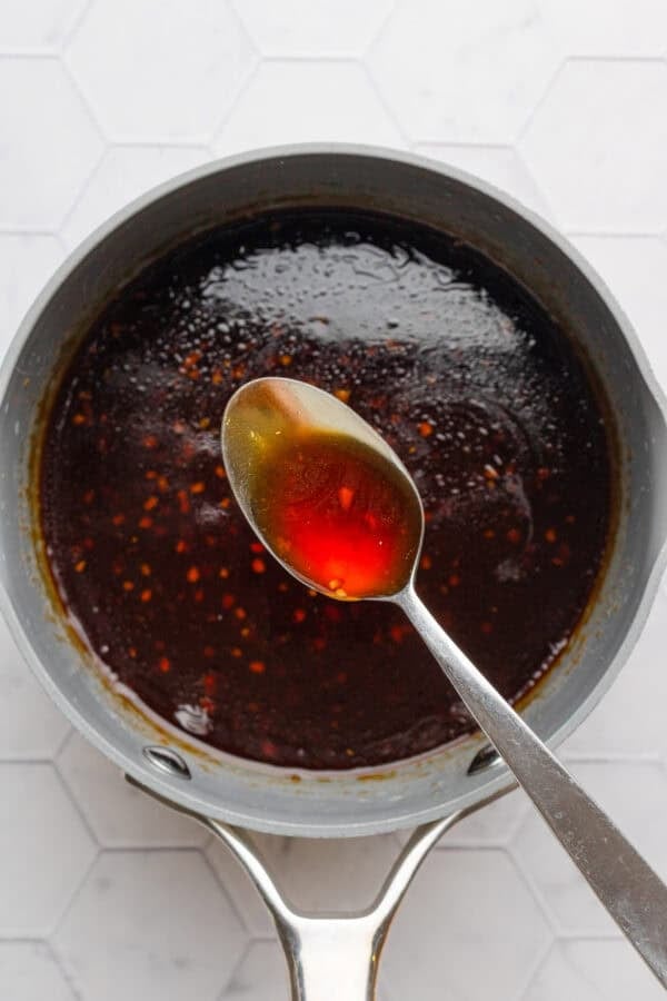 Teriyaki sauce in a pot.