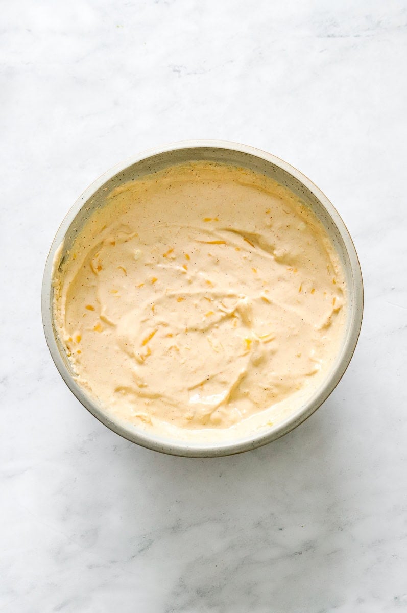 Blended healthy queso dip in a bowl.